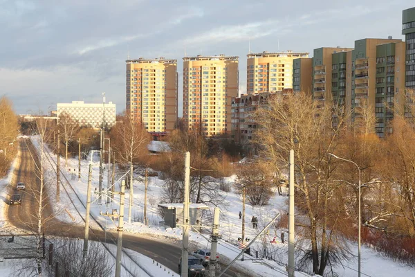 Новый Снег Покрыл Высотные Жилые Здания Российском Городе Московская Область — стоковое фото