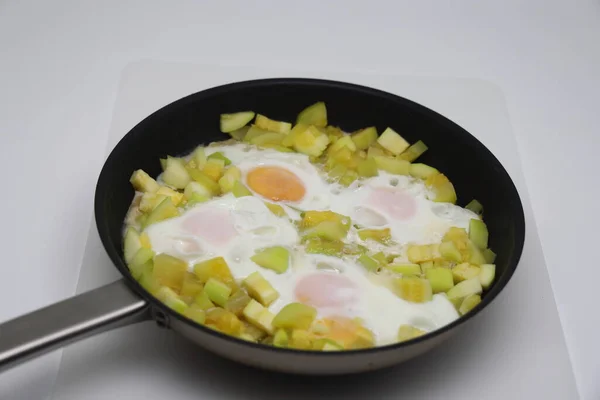 Omelette Cuite Four Avec Courgettes Dans Une Casserole Fonte Sur — Photo