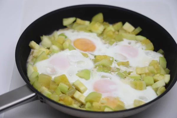 Omelette Cuite Four Avec Courgettes Dans Une Casserole Fonte Sur — Photo