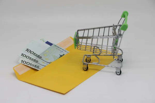 Trolley Supermarket Banknotes Envelope Shopping Retail Chains — Stockfoto