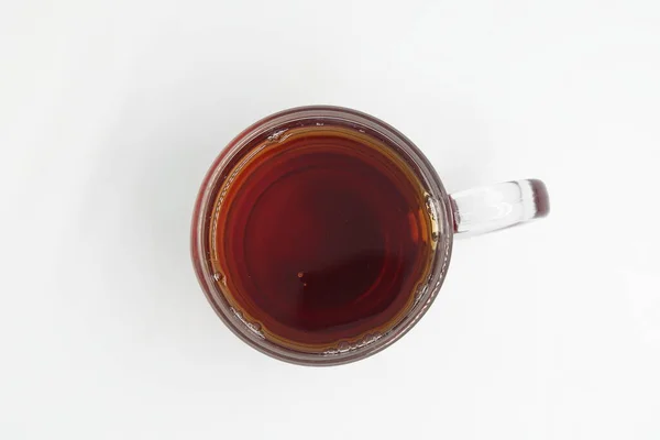 Szklana Filiżanka Czarnej Herbaty Izolowana Białym Tle Widok Góry — Zdjęcie stockowe