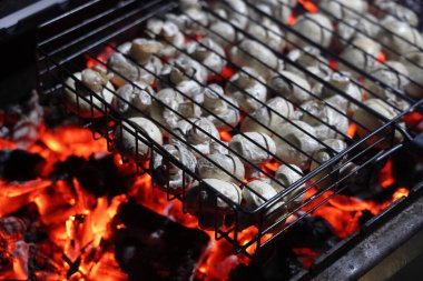 Izgara ızgara soslu ızgara mantar kebabıyla ızgara şiş.