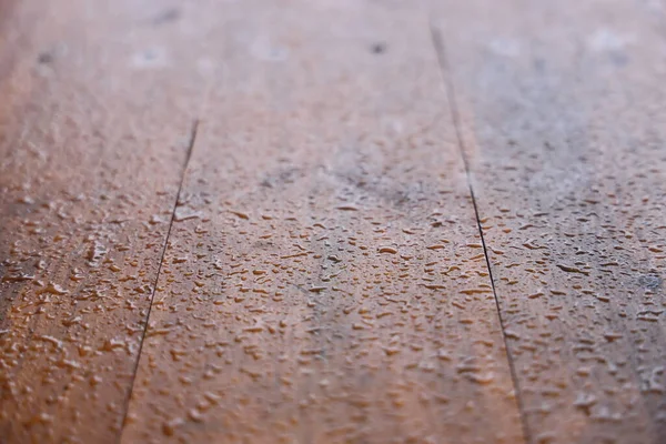 Water Drops Wooden Surface Wet Surface Selective Focus Wooden Background — Stock Photo, Image