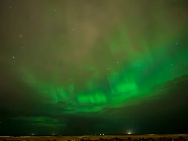 Krajobrazy Północnymi Światłami Aurora Borealis Nad Półwyspem Rekjanes Islandia — Zdjęcie stockowe