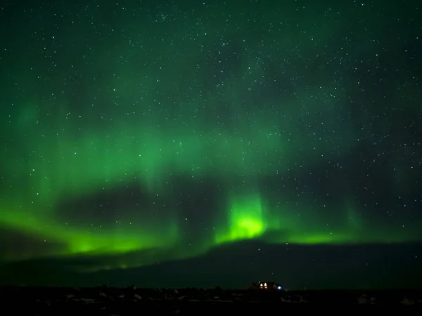 Paisagem Com Luzes Norte Aurora Boreal Sobre Península Reykjanes Islândia — Fotografia de Stock