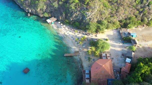 Légi Kilátás Part Curacao Karib Tengeren Türkiz Víz Szikla Strand — Stock videók