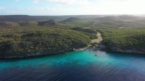 Flygfoto Över Kusten Curacao Karibiska Havet Med Turkost Vatten Klippa — Stockvideo