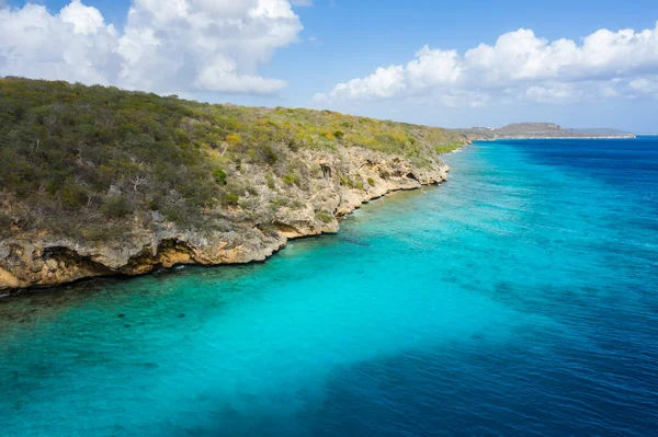 Vista Aérea Costa Curazao Caribe Con Playa Acantilado Océano Turquesa —  Fotos de Stock