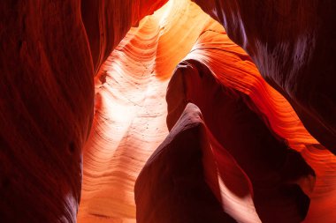 Dalgalı ve pürüzsüz kaya duvarları olan bir kanyonda manzara, Kanyon X, Arizona, ABD.