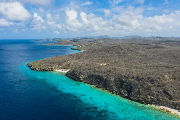 Aerial View Coast Curaao Caribbean Beach Cliff Turquoise Ocean — Foto Stock