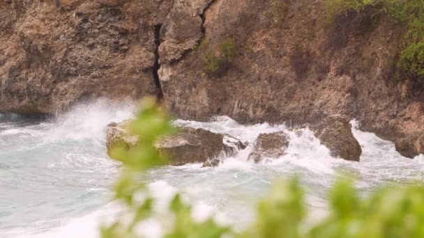 120Fps Super Slow Motion Raue Meereslandschaft Mit Wellen Karibik Curacao — Stockvideo