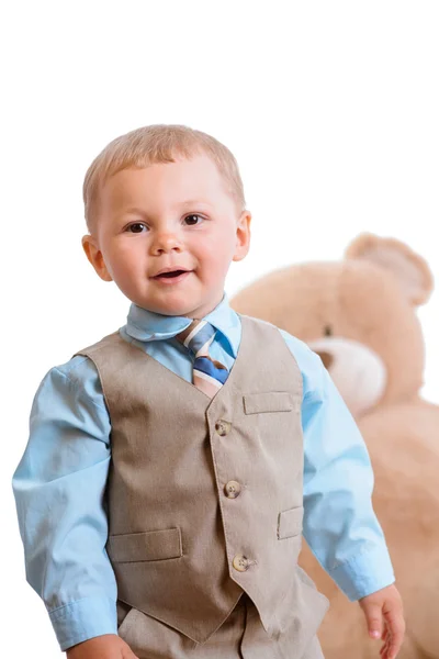 Liten pojke med teddy — Stockfoto