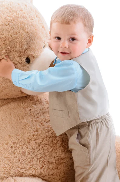 Menino com peluche — Fotografia de Stock