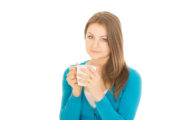 Krásná žena s šálkem kávy — Stock fotografie