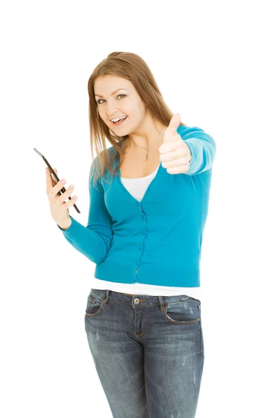 Woman shows thumb up — Stock Photo, Image