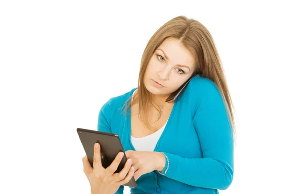 Vrouw met tablet — Stockfoto