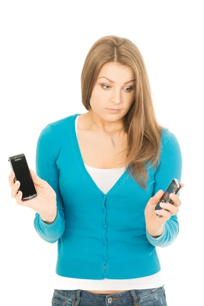 Woman with phones — Stock Photo, Image