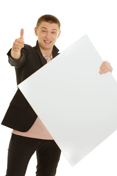 Businessman holding blank banner — Stock Photo, Image