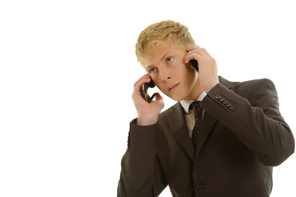 Businessman calls at two mobilephones — Stock Photo, Image