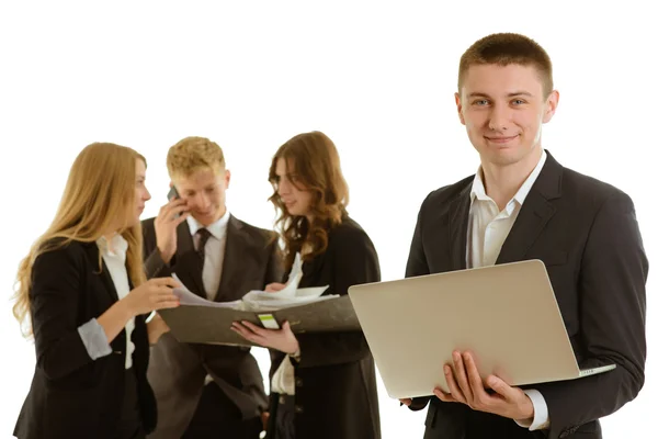 Group of business people with laptop — Stock Photo, Image