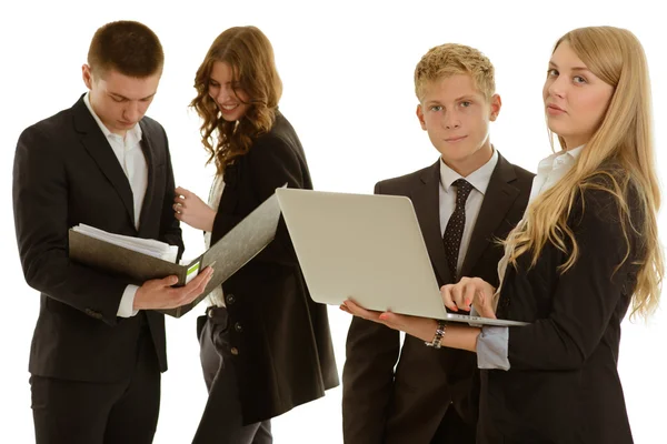 Group of business people with laptop — Stock Photo, Image