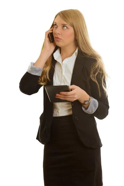 Hermosa mujer de negocios con tabletas llamadas —  Fotos de Stock