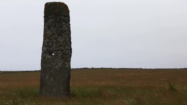 De steen van stan, een staande stenen in orkney, Schotland. het is te vinden op north ronaldsay — Stockvideo