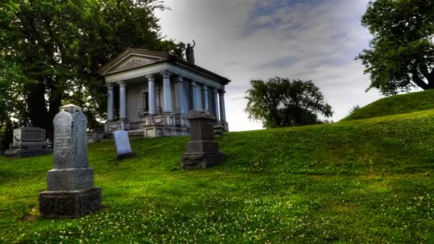 Timelapse view in a cemetary with mausoleum — Stock Video