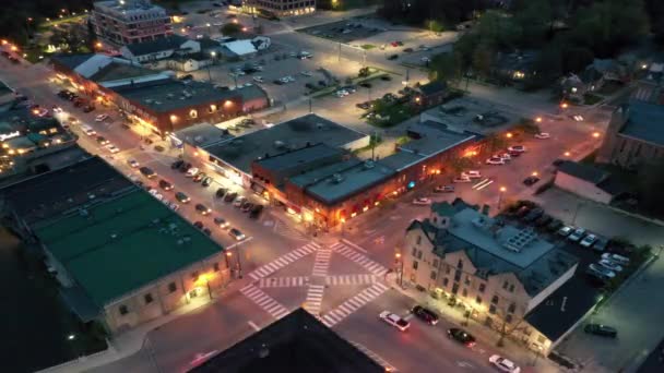 Vista Del Timelapse Aéreo París Ontario Canadá Centro Por Noche — Vídeos de Stock