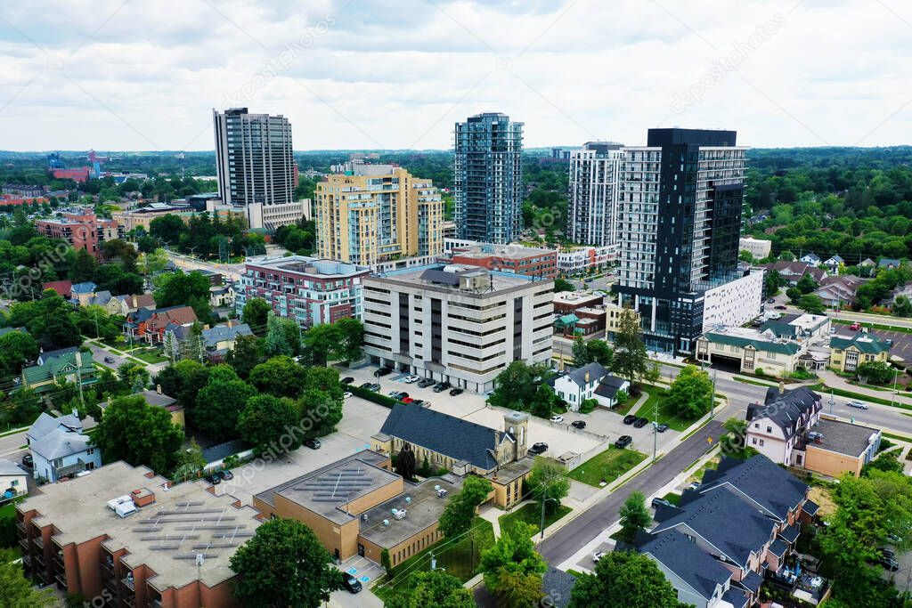 An aerial scene of Waterloo, Ontario, Canada