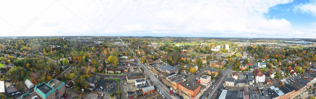 An aerial panorama of Orangeville, Ontario, Canada