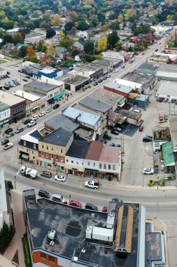 An aerial vertical view of Elmira, Ontario, Canada in autumn