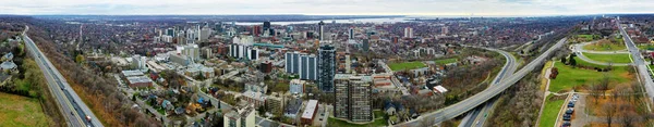 Μια Εναέρια Πανοραμική Θέα Του Χάμιλτον Οντάριο Καναδάς Downtown Στα — Φωτογραφία Αρχείου