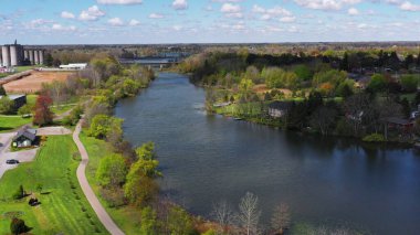 An aerial of the Waterford Ponds in Ontario, Canada on a sunny day