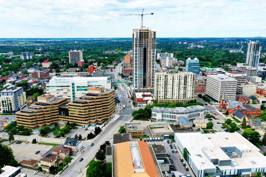 An aerial scene of Kitchener, Ontario, Canada on a fine morning