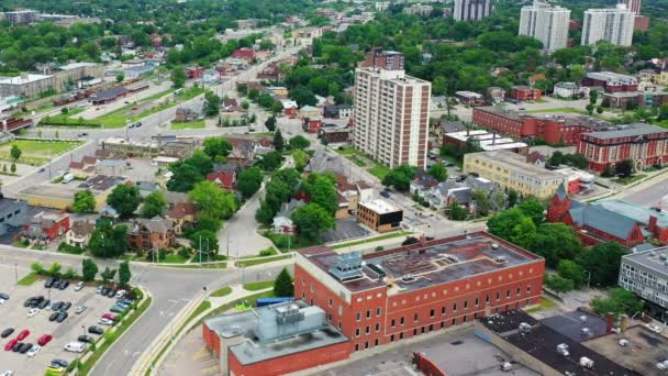 Αεροφωτογραφία Του Κίτσενερ Οντάριο Καναδάς Downtown — Αρχείο Βίντεο
