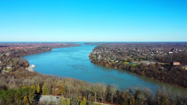 Aerial Pan Niagara River Lake Erie Canada — Stock Video
