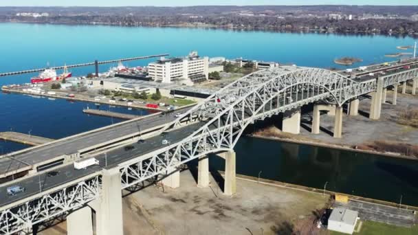 Ontario Kanada Burlington Skyway Hava Zoom — Stok video