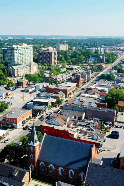 An aerial vertical view of Milton, Ontario, Canada on spring morning