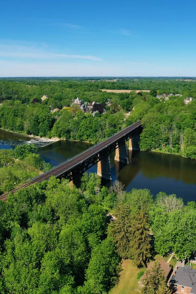 Aerial Vertical Railway Bridge Cambridge Ontario Canada — Stockfoto