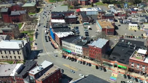 Aerial Pan Northampton Massachusetts United States Busy Morning — Vídeo de stock