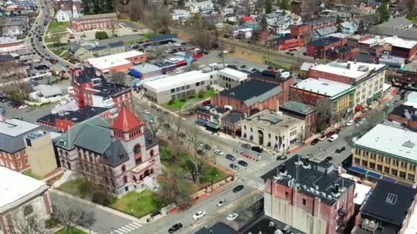 Aerial Pan Northampton Massachusetts United States Busy Day — Vídeos de Stock