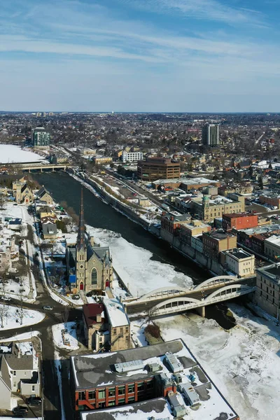 Aerial Vertical Cambridge Ontario Canada Winter — Fotografia de Stock
