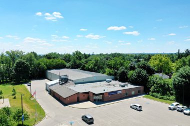 Burlington, Ontario, Canada- July 5, 2022: An aerial of the Aldershot Arena in Burlington, Ontaio, Canada