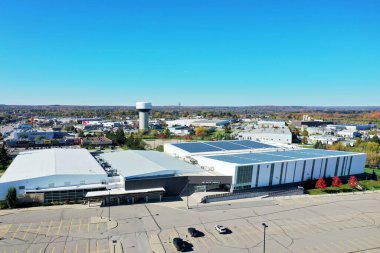 Halton Hills, Ontario, Canada- July 5, 2022: An aerial of Mold-Masters Sportsplex in Georgetown, Ontario, Canada