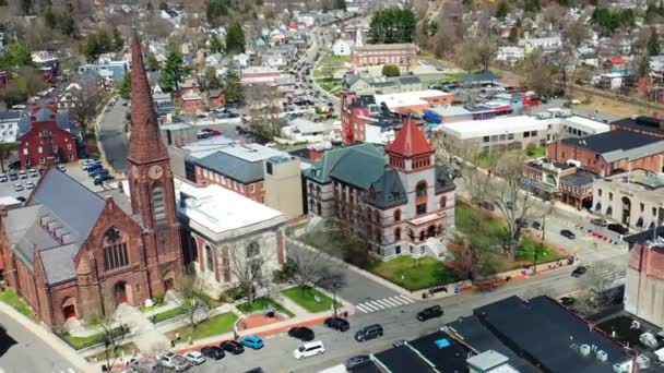 Aerial Zoom Northampton Massachusetts Egyesült Államok Vásárlókkal — Stock videók
