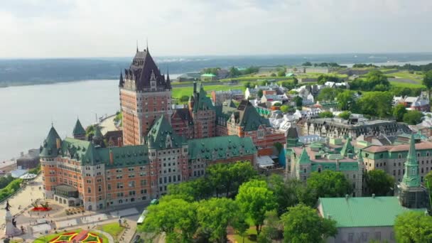 Quebec City Quebec Kanada Srpna 2022 Letecký Zoom Chateau Frontenac — Stock video