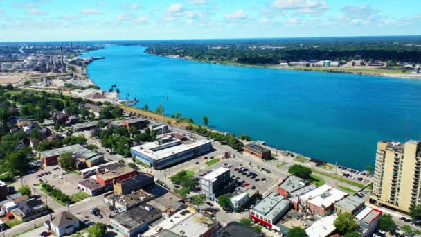 Aerial Clair River Sarnia Ontario Canada — стокове відео