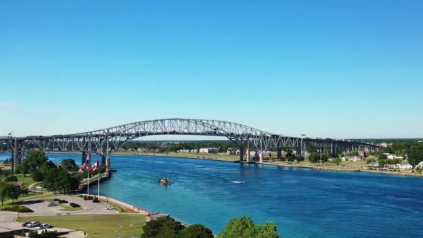 Veduta Aerea Del Blue Water Bridge Tra Sarnia Port Huron — Video Stock