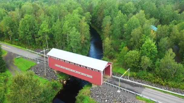 Scène Aérienne Pont Couvert Grandchamp Québec Canada — Video